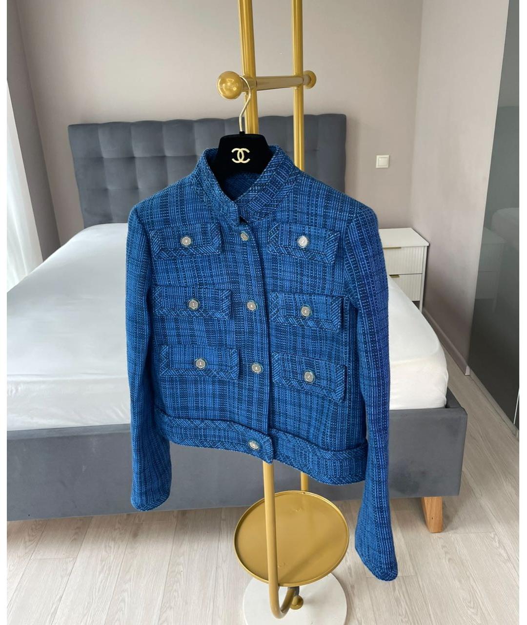 CHANEL Темно-синий твидовый жакет/пиджак, фото 2