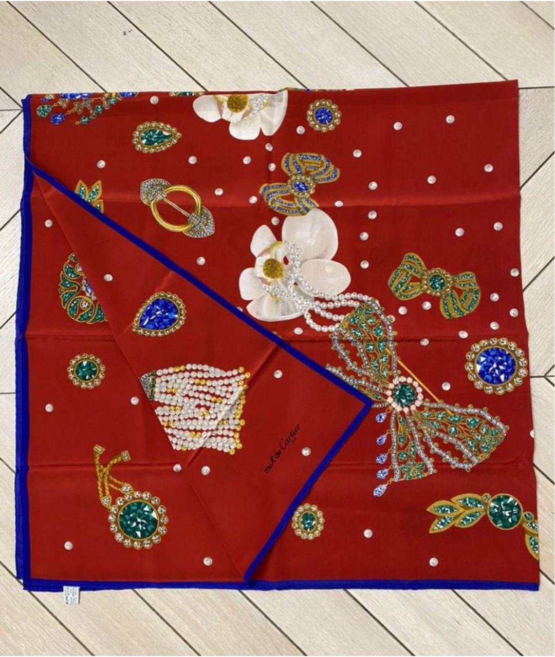 CARTIER Бордовый шелковый платок, фото 2