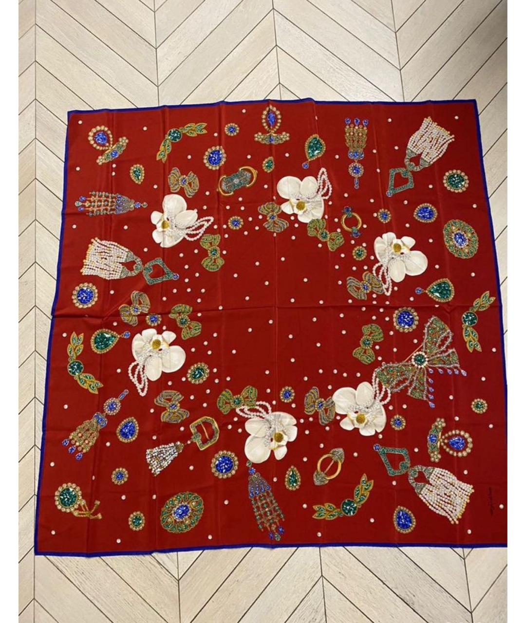 CARTIER Бордовый шелковый платок, фото 4