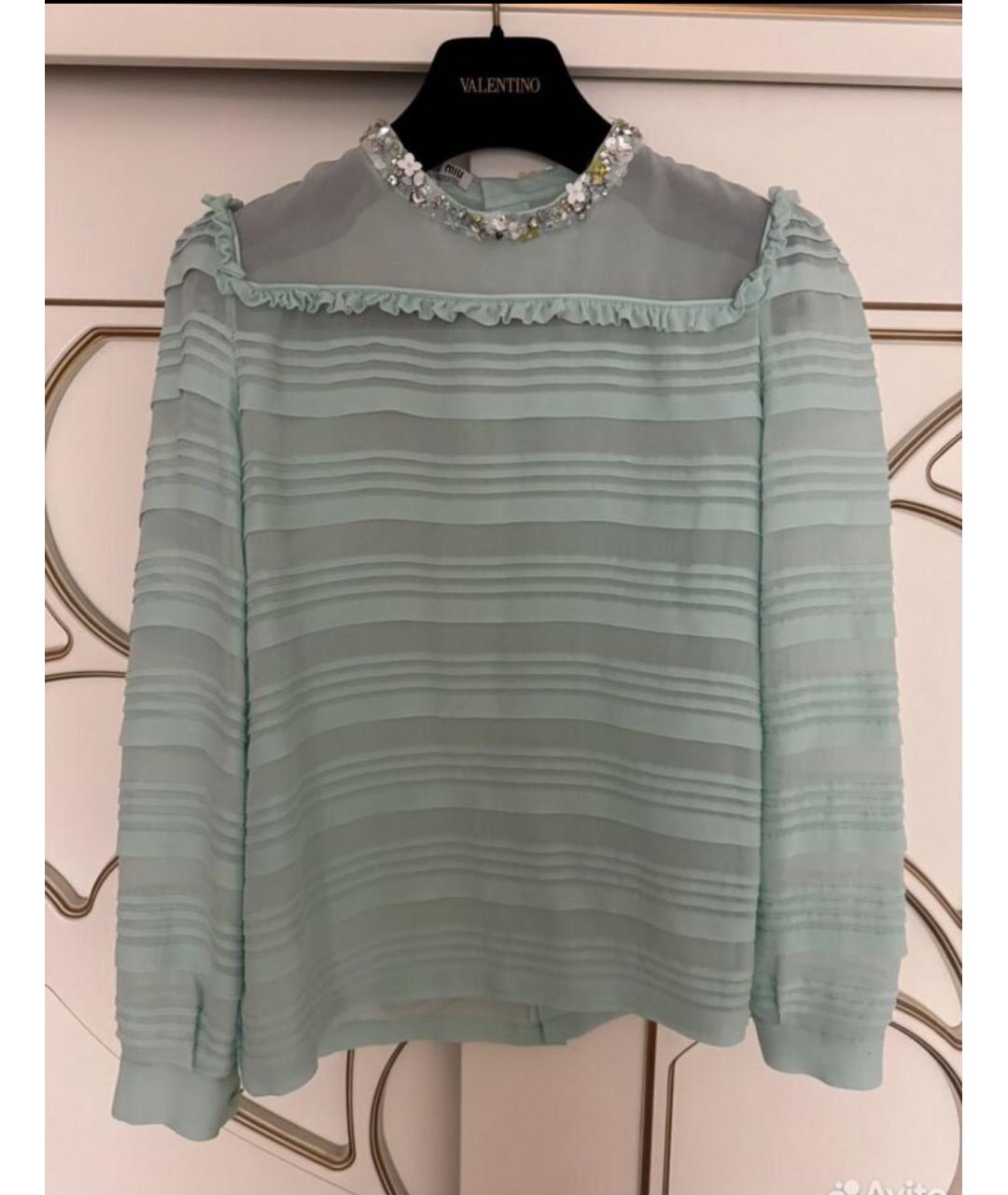 MIU MIU Бирюзовая шелковая блузы, фото 4