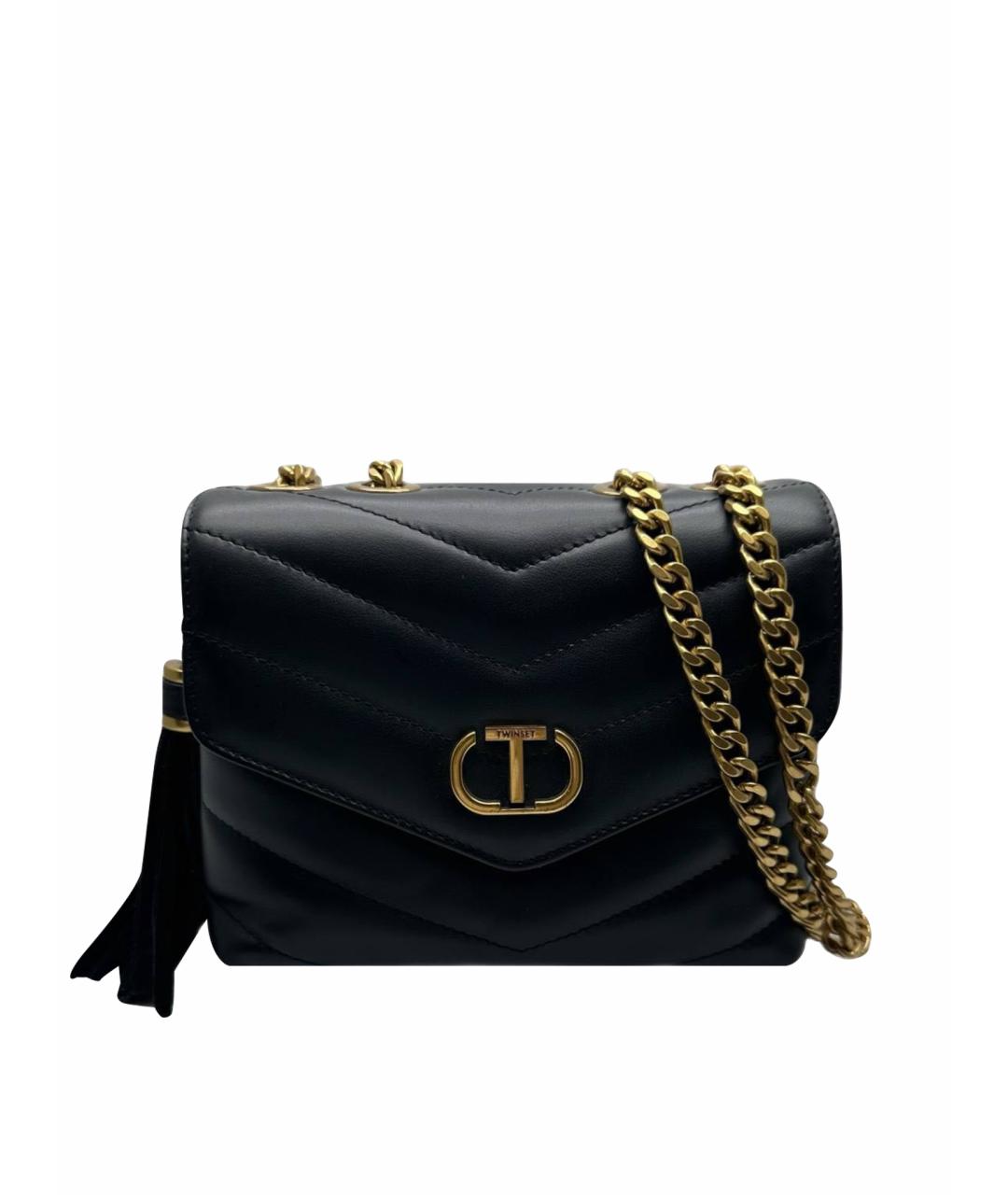 TWIN-SET Черная кожаная сумка через плечо, фото 1