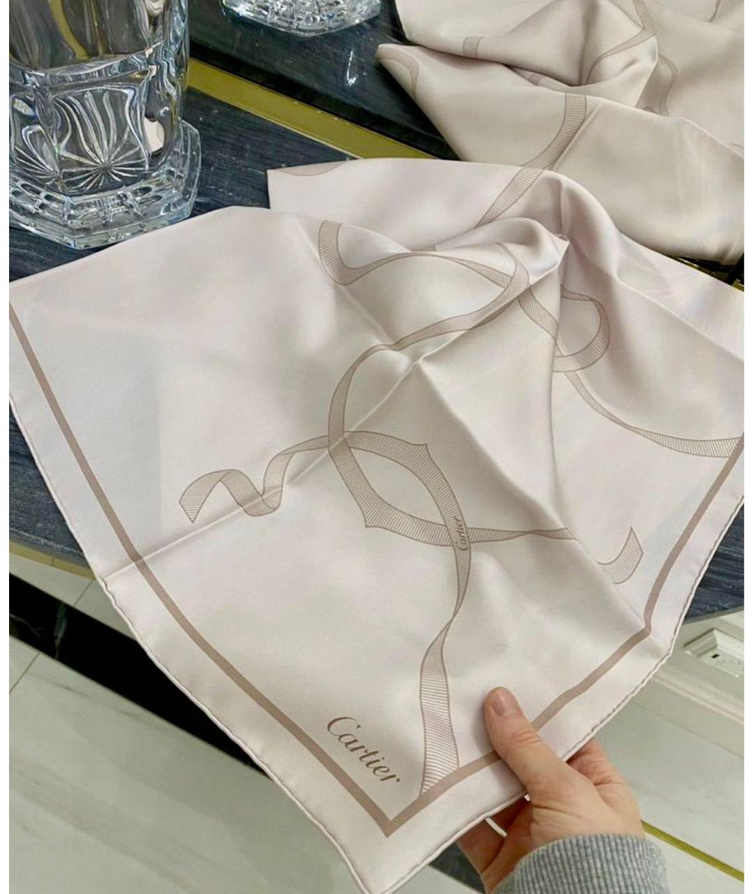 CARTIER Бежевый шелковый платок, фото 5