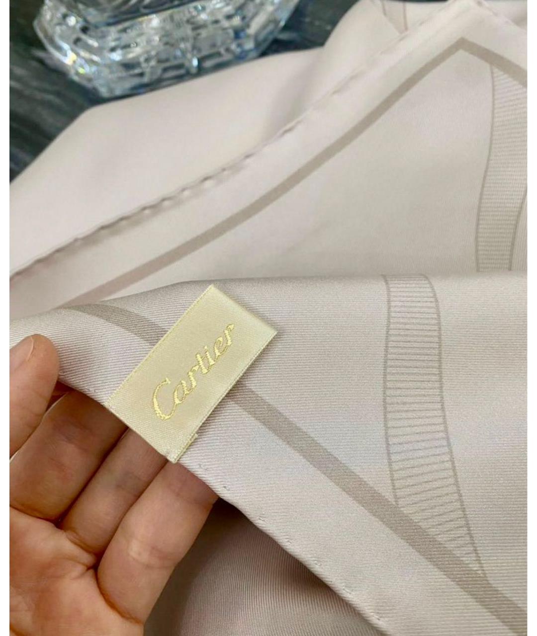CARTIER Бежевый шелковый платок, фото 2