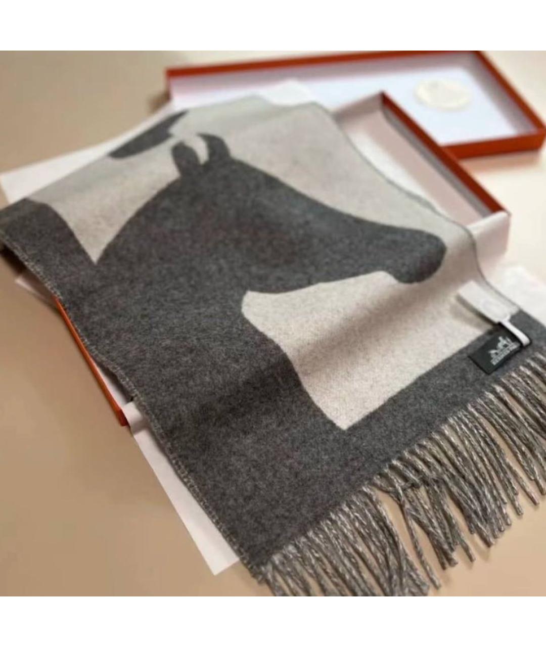 HERMES Серый кашемировый шарф, фото 4
