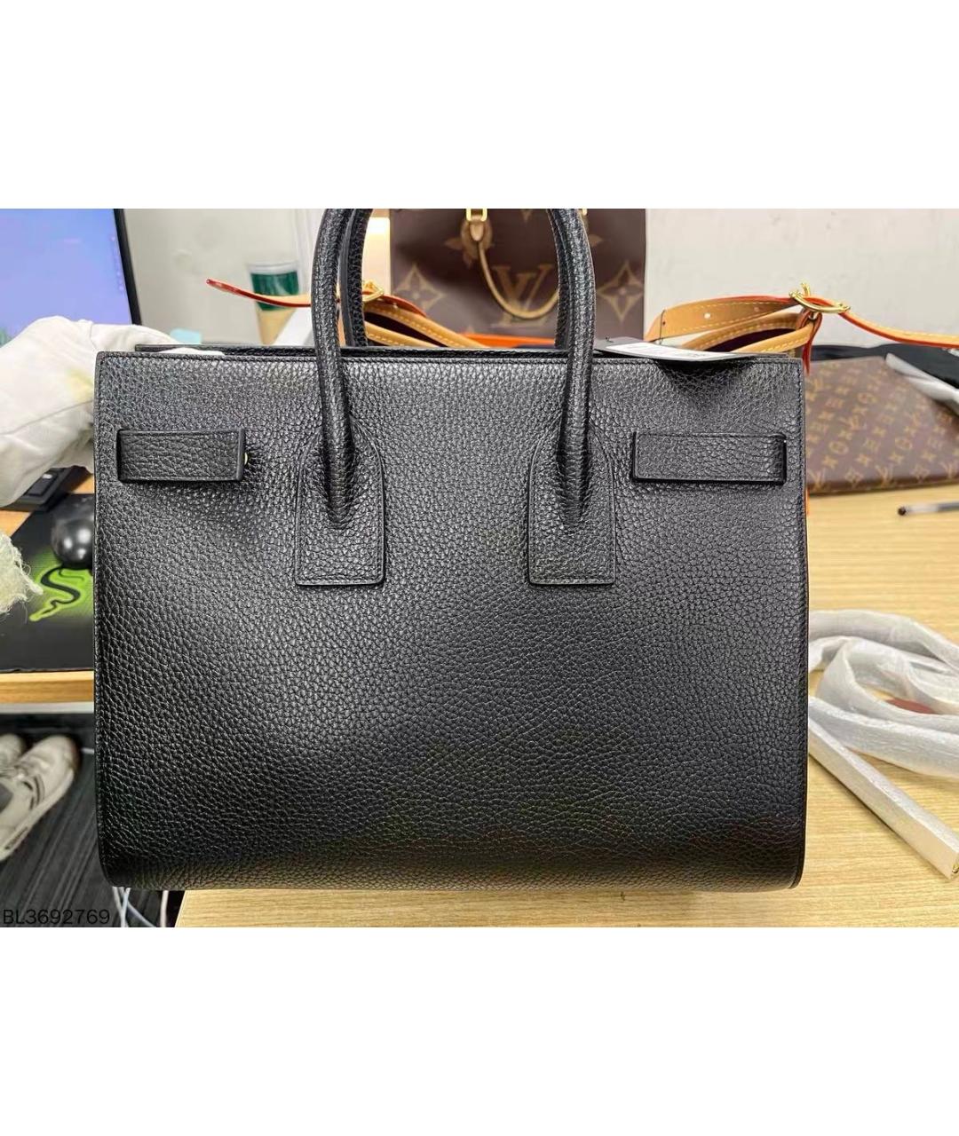 SAINT LAURENT Черная кожаная сумка с короткими ручками, фото 3