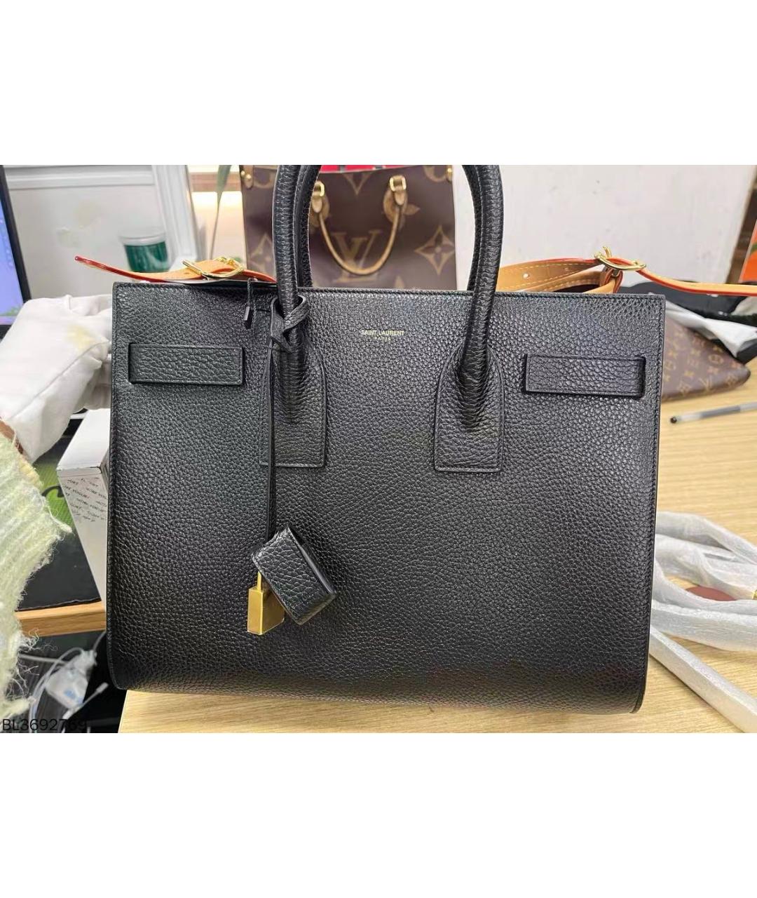 SAINT LAURENT Черная кожаная сумка с короткими ручками, фото 4