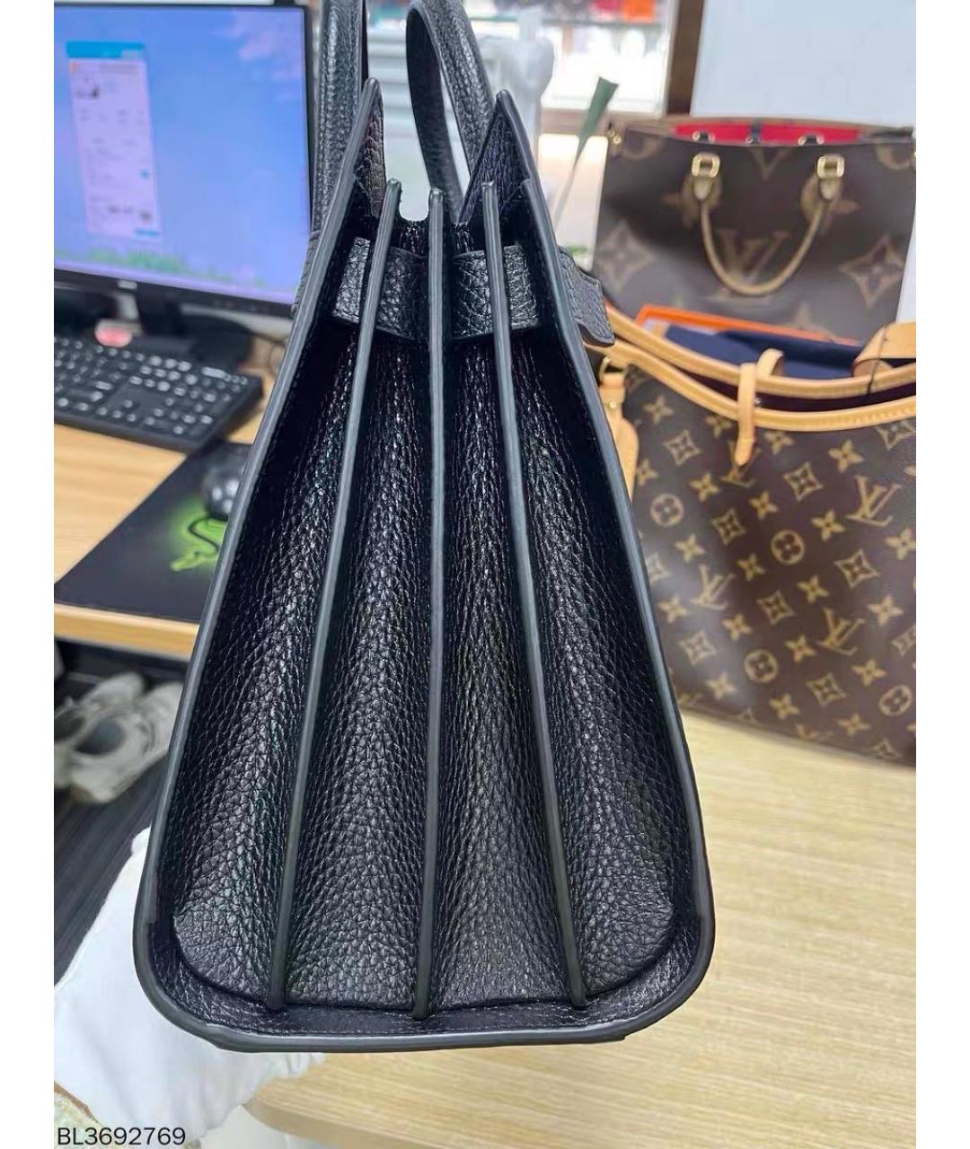 SAINT LAURENT Черная кожаная сумка с короткими ручками, фото 5