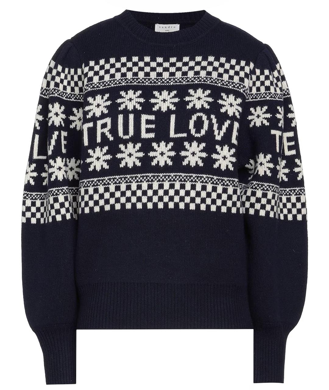 SANDRO Темно-синий шерстяной джемпер / свитер, фото 1