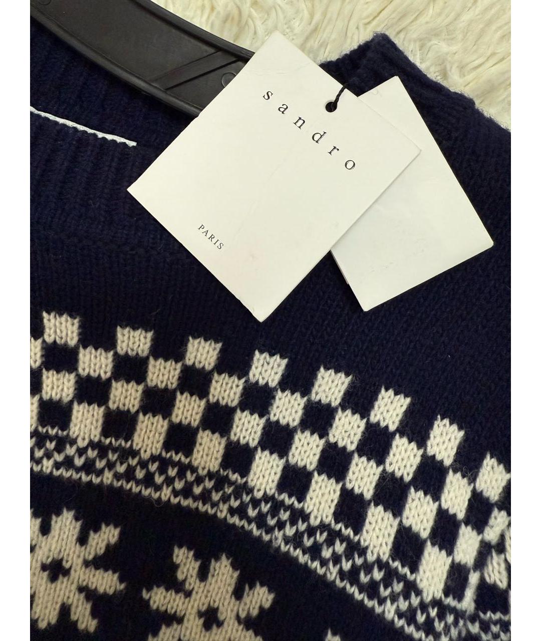 SANDRO Темно-синий шерстяной джемпер / свитер, фото 6