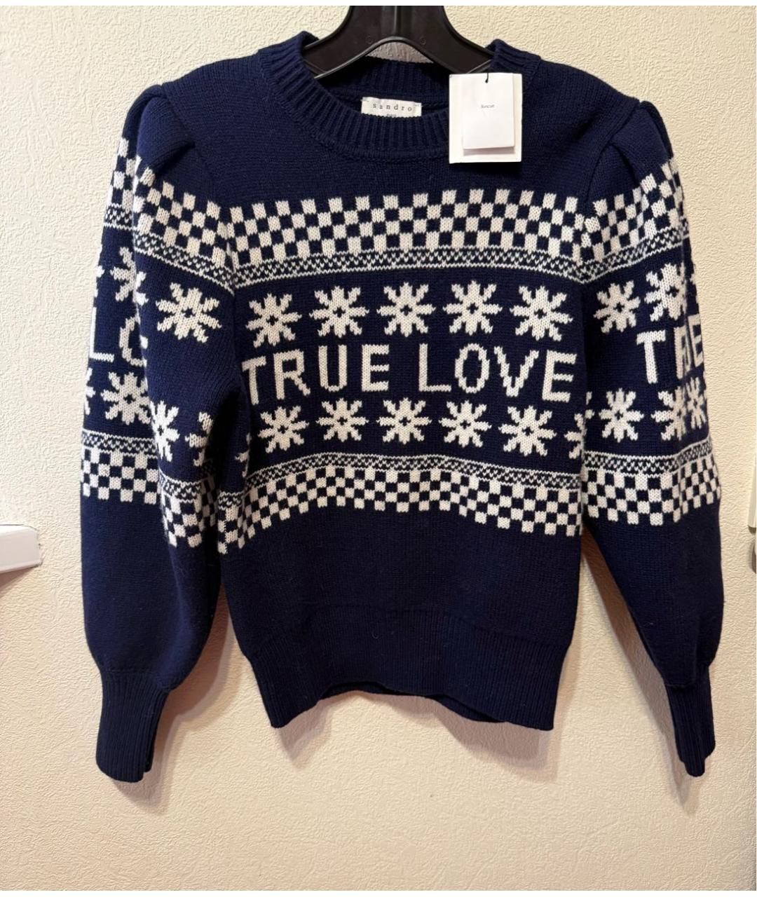 SANDRO Темно-синий шерстяной джемпер / свитер, фото 8