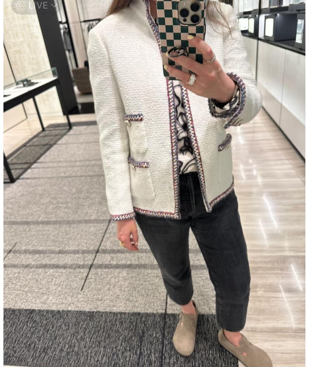 CHANEL Белый твидовый жакет/пиджак, фото 4