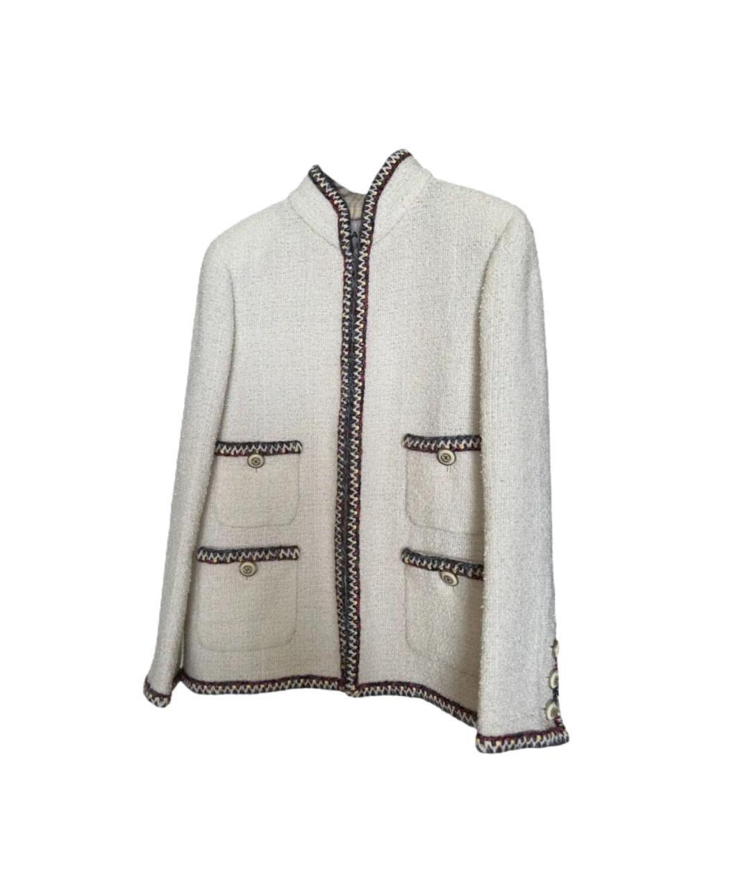 CHANEL Белый твидовый жакет/пиджак, фото 1