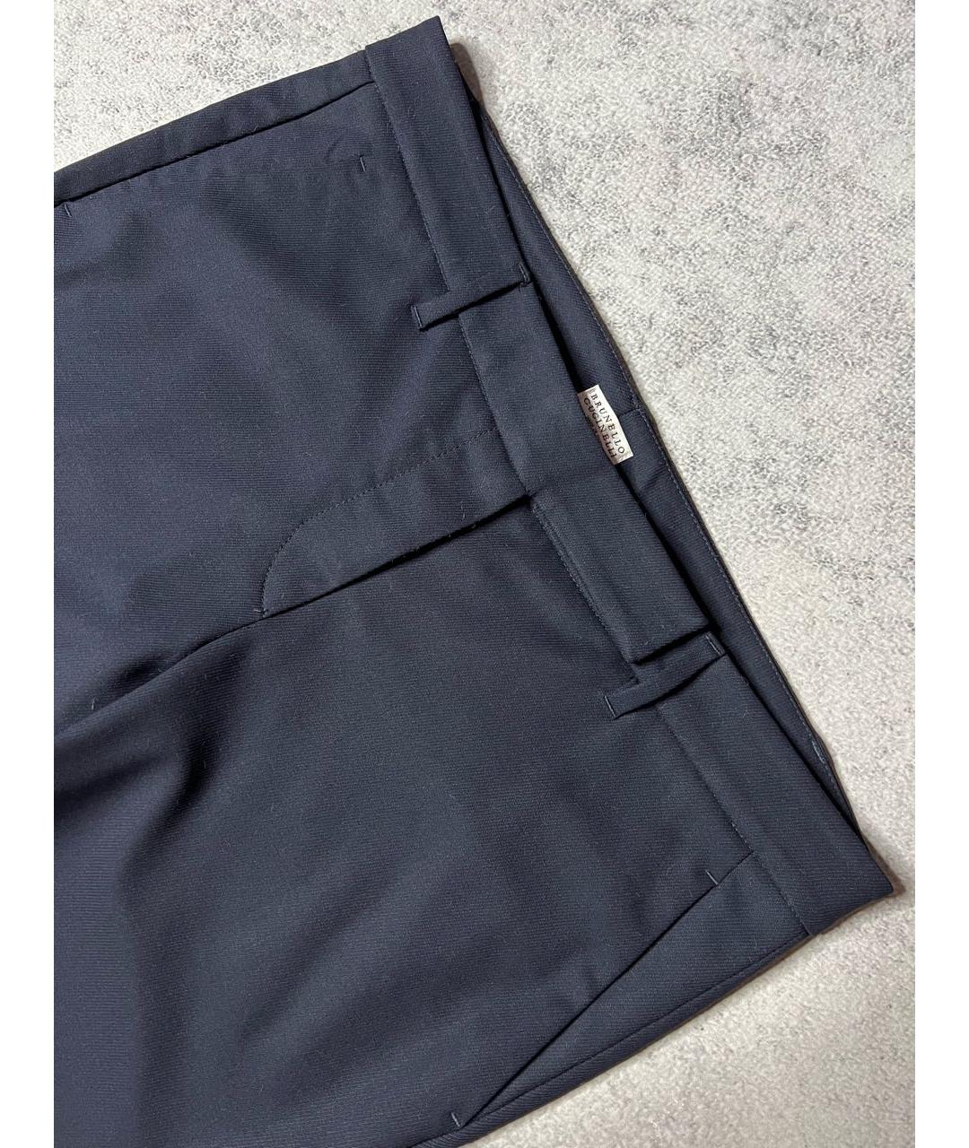 BRUNELLO CUCINELLI Темно-синие шерстяные брюки узкие, фото 3