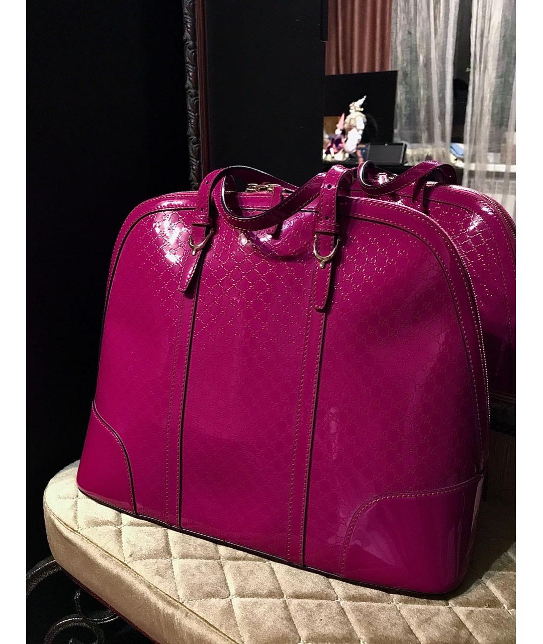 GUCCI Фуксия сумка с короткими ручками из лакированной кожи, фото 2