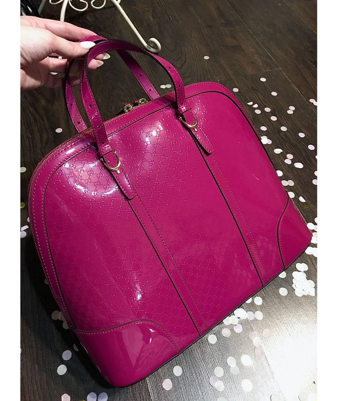 GUCCI Фуксия сумка с короткими ручками из лакированной кожи, фото 6