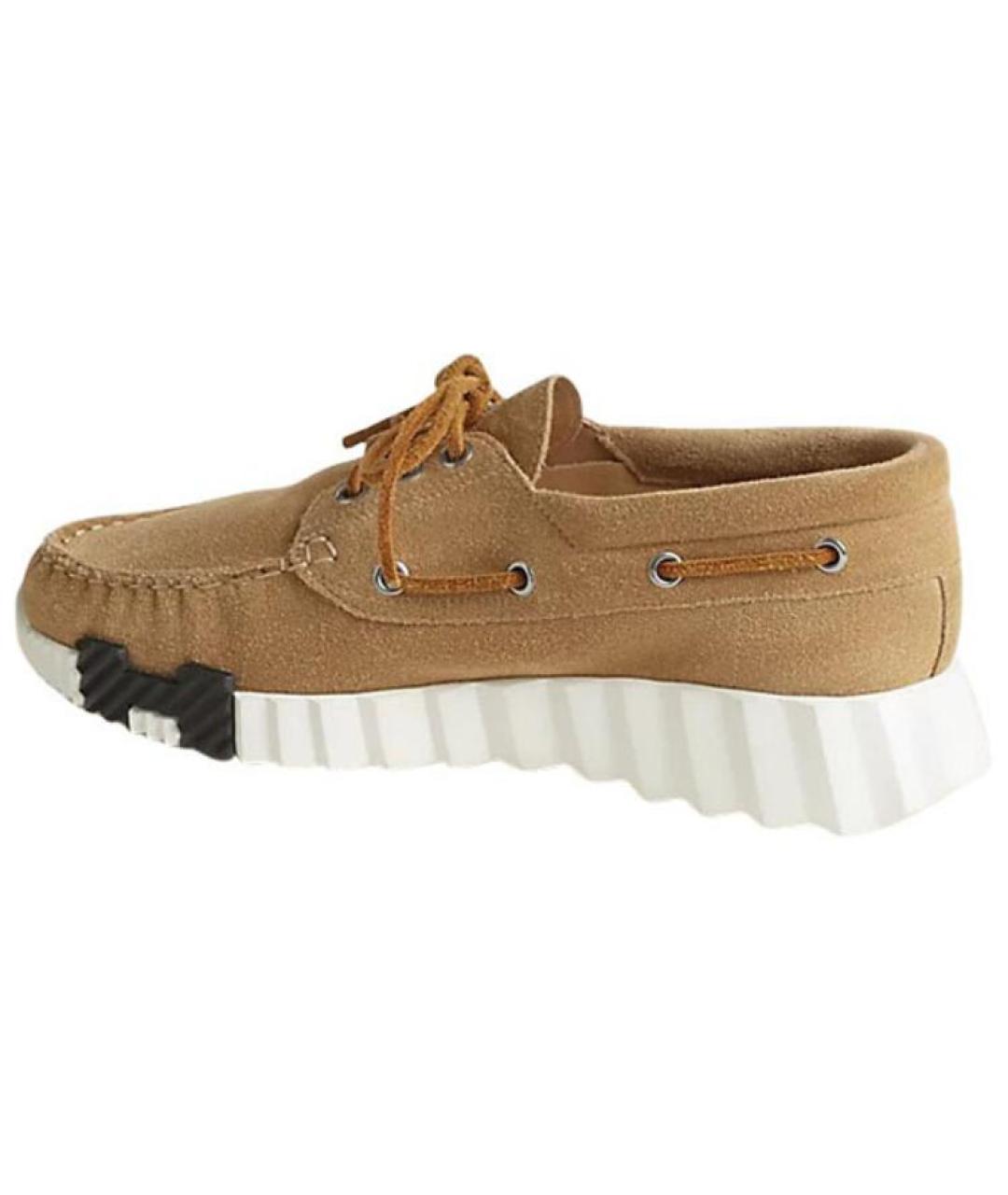 HERMES Бежевые замшевые кроссовки, фото 3