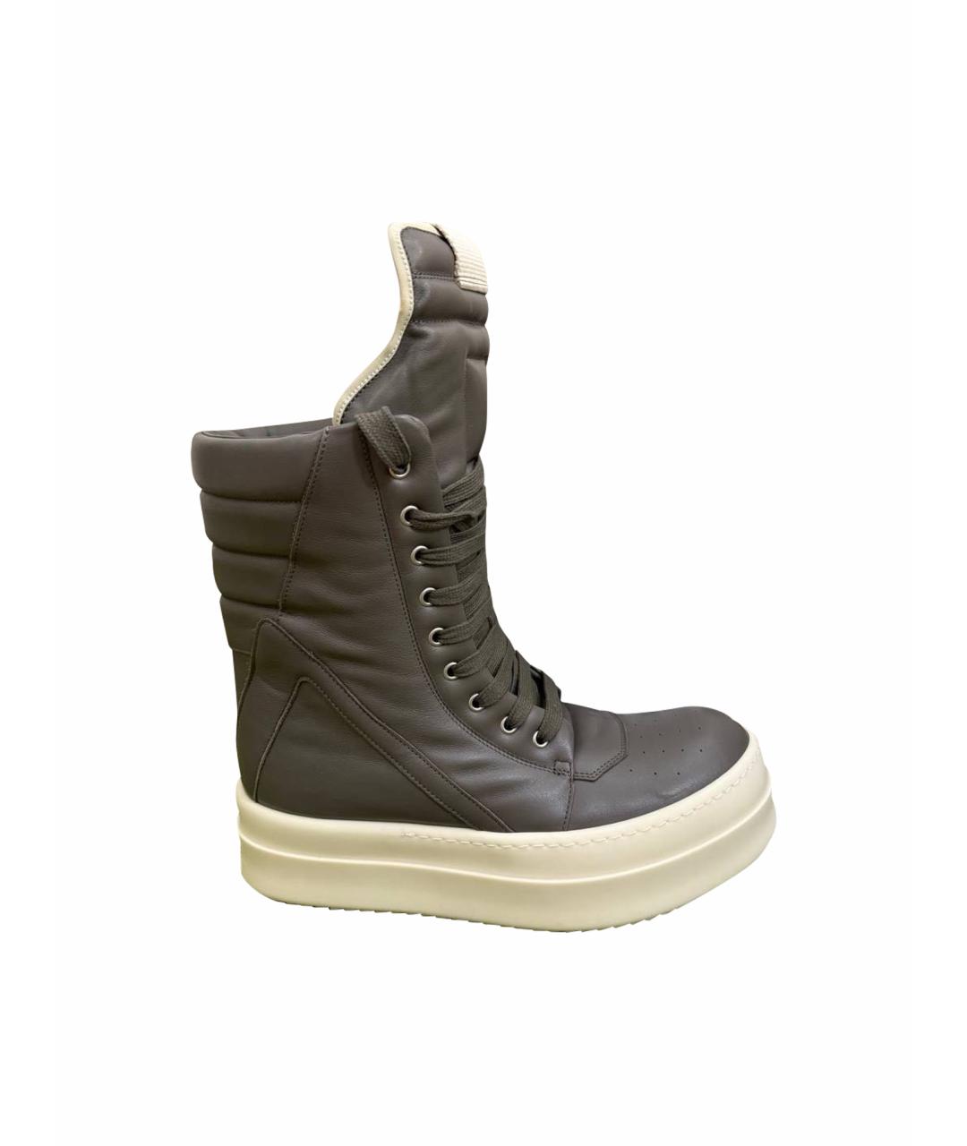 RICK OWENS Серые кожаные высокие кроссовки / кеды, фото 1