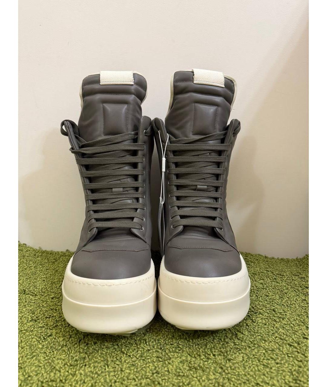 RICK OWENS Серые кожаные высокие кроссовки / кеды, фото 2