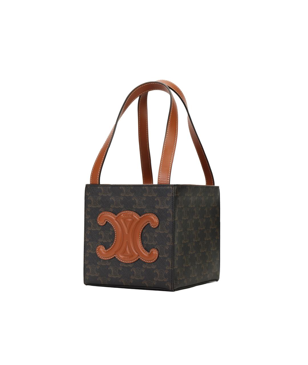 CELINE Коричневая кожаная сумка с короткими ручками, фото 4