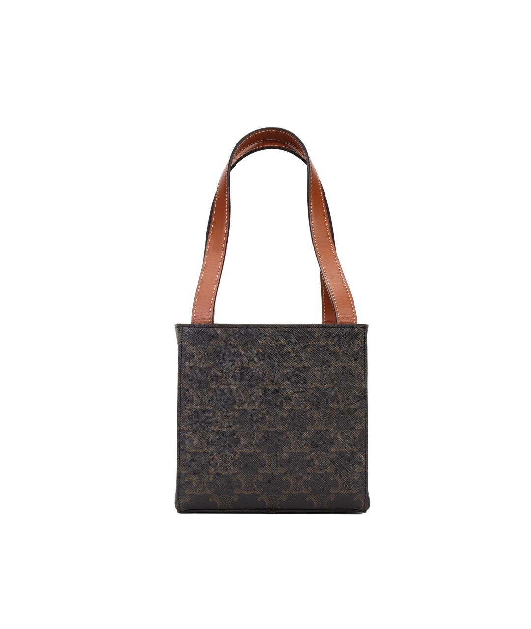 CELINE Коричневая кожаная сумка с короткими ручками, фото 7