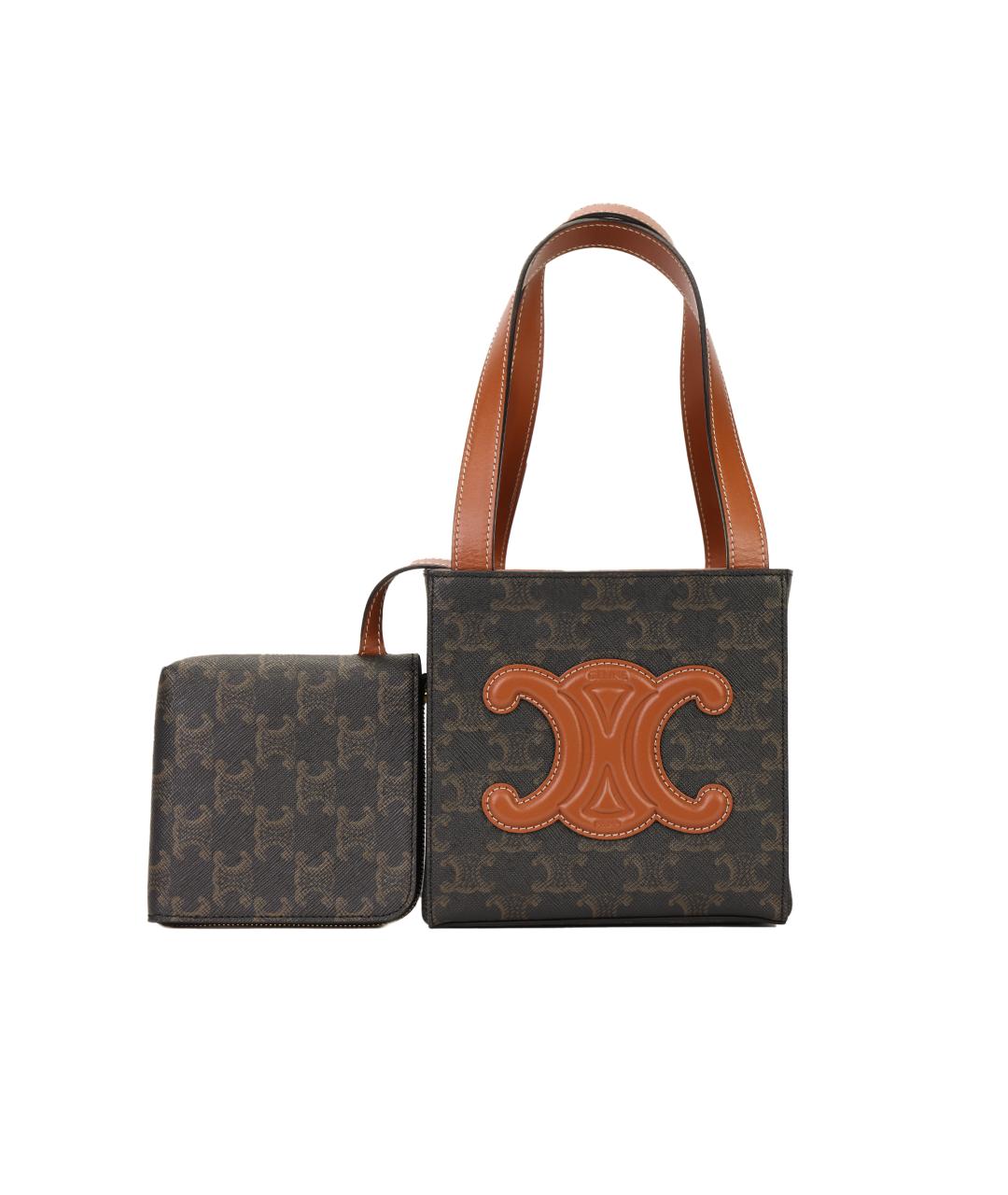 CELINE Коричневая кожаная сумка с короткими ручками, фото 2