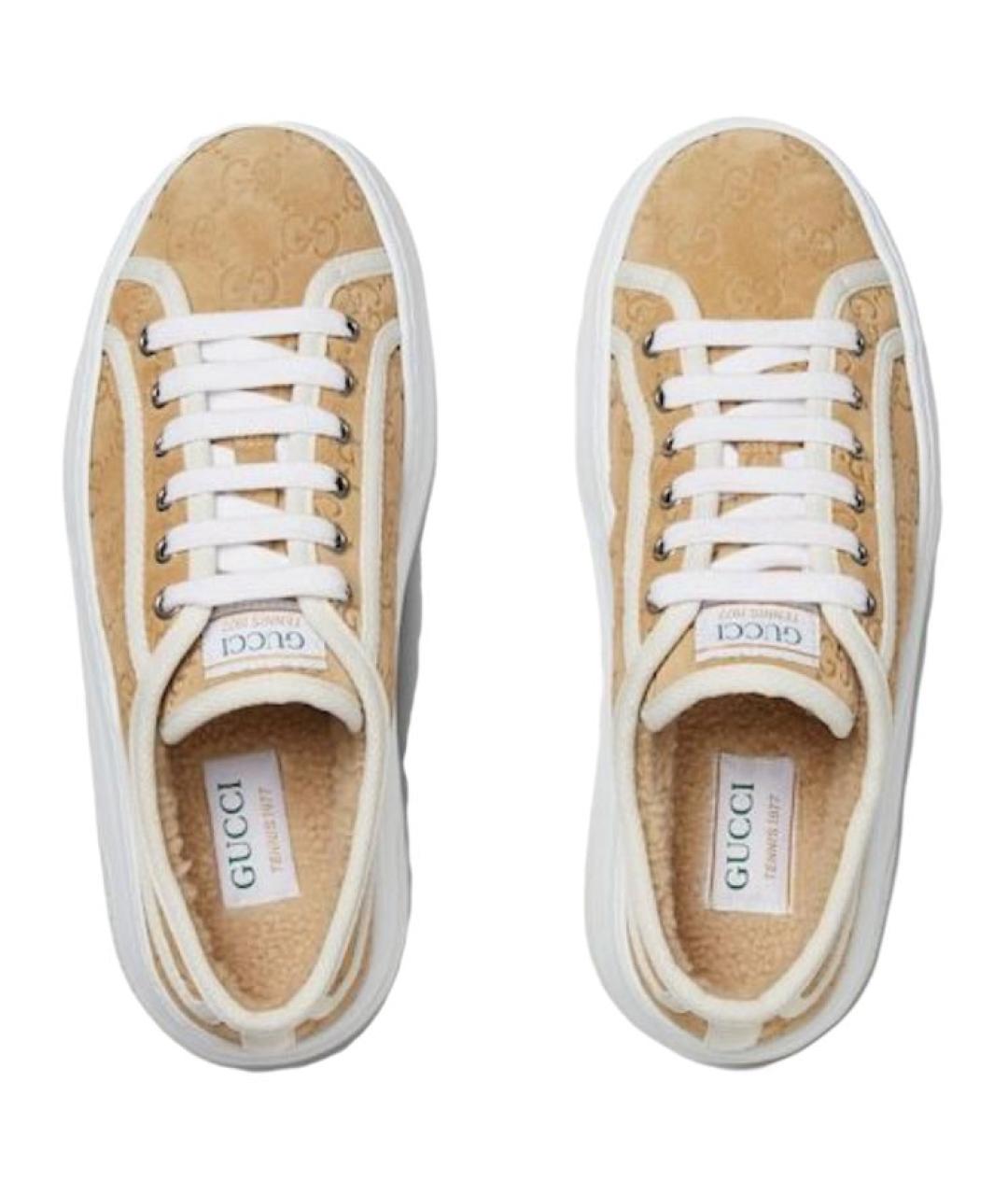 GUCCI Бежевые замшевые кроссовки, фото 4