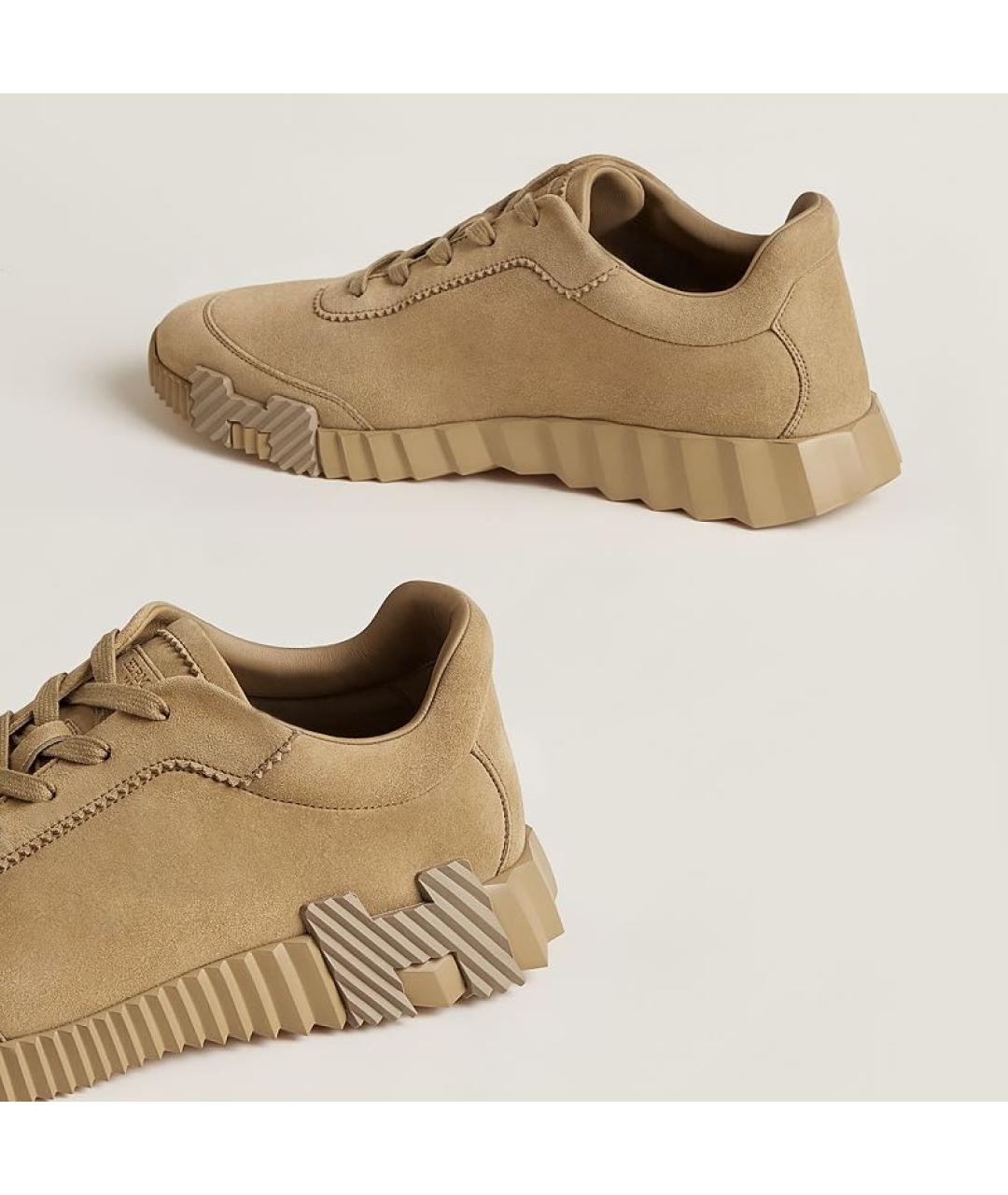 HERMES Бежевые замшевые низкие кроссовки / кеды, фото 5