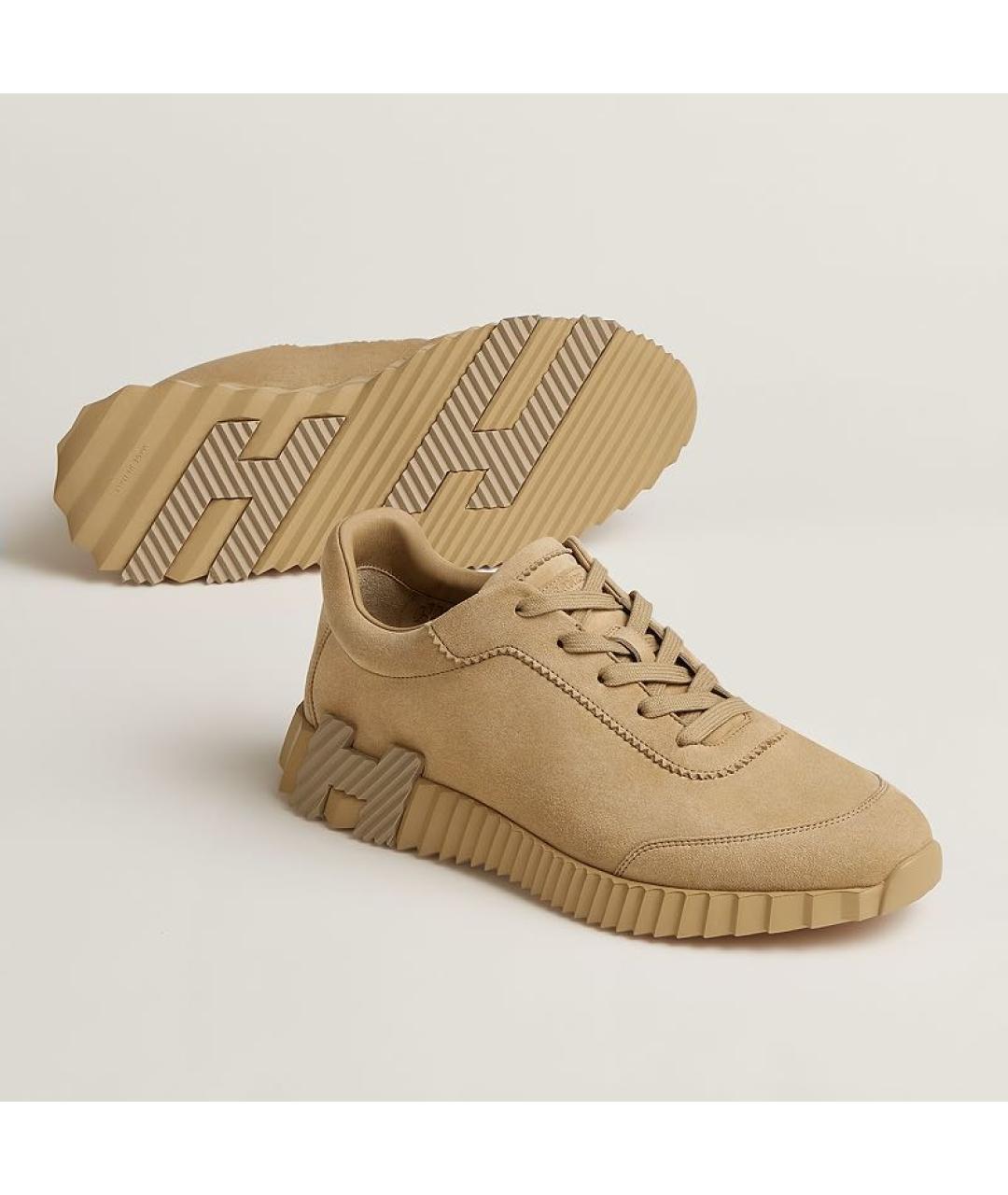 HERMES Бежевые замшевые низкие кроссовки / кеды, фото 2