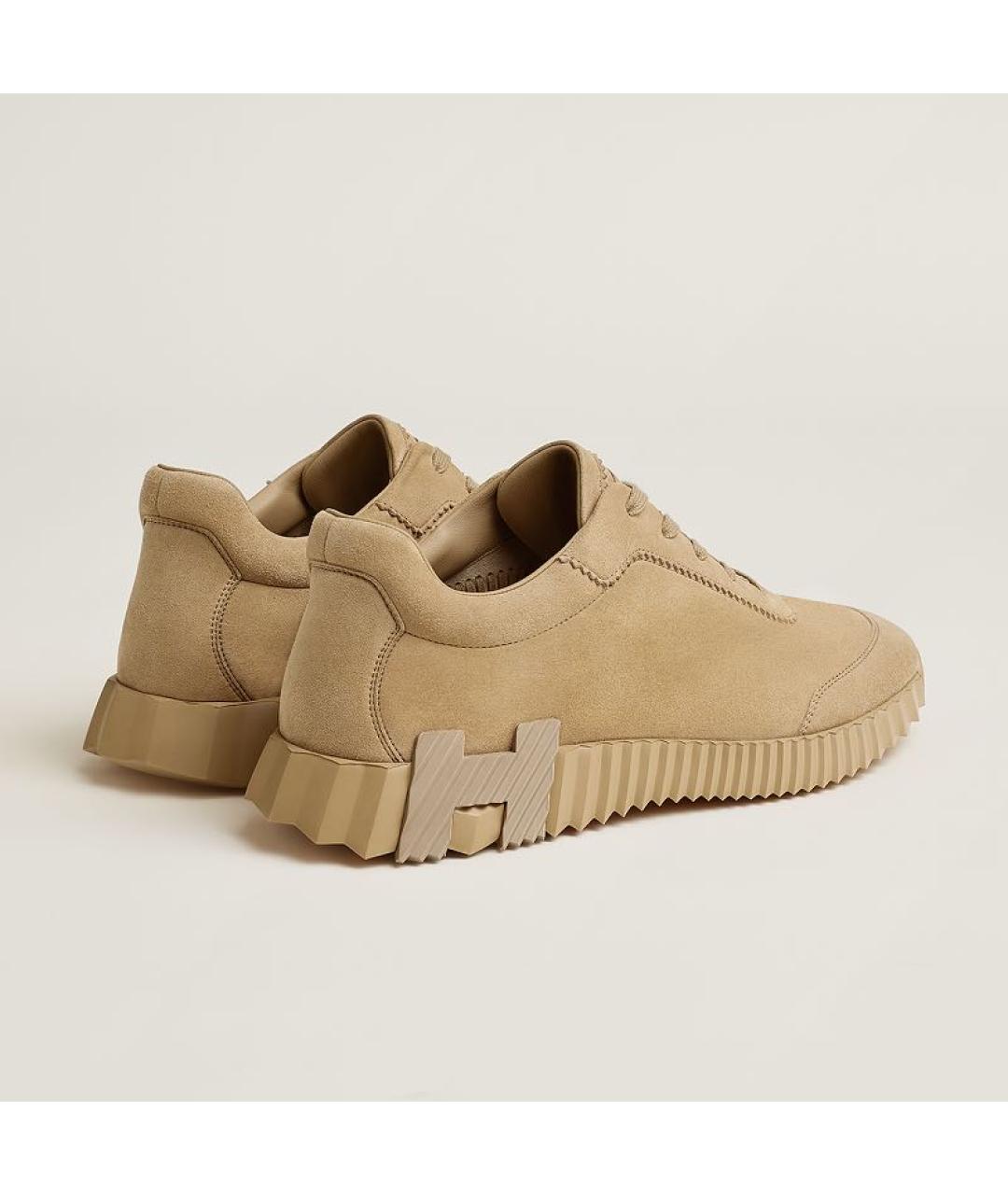 HERMES Бежевые замшевые низкие кроссовки / кеды, фото 4