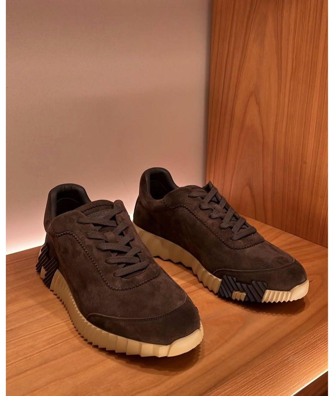 HERMES Коричневые замшевые низкие кроссовки / кеды, фото 7