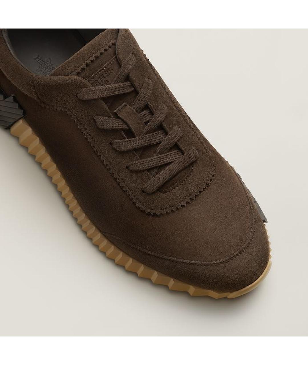 HERMES Коричневые замшевые низкие кроссовки / кеды, фото 6