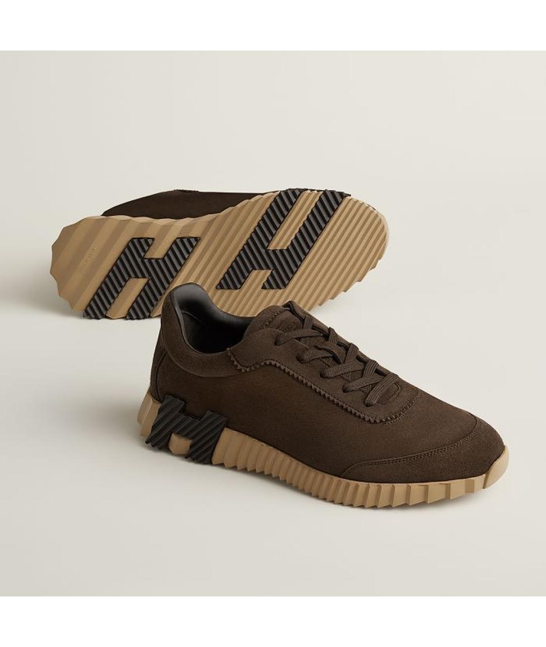 HERMES Коричневые замшевые низкие кроссовки / кеды, фото 2