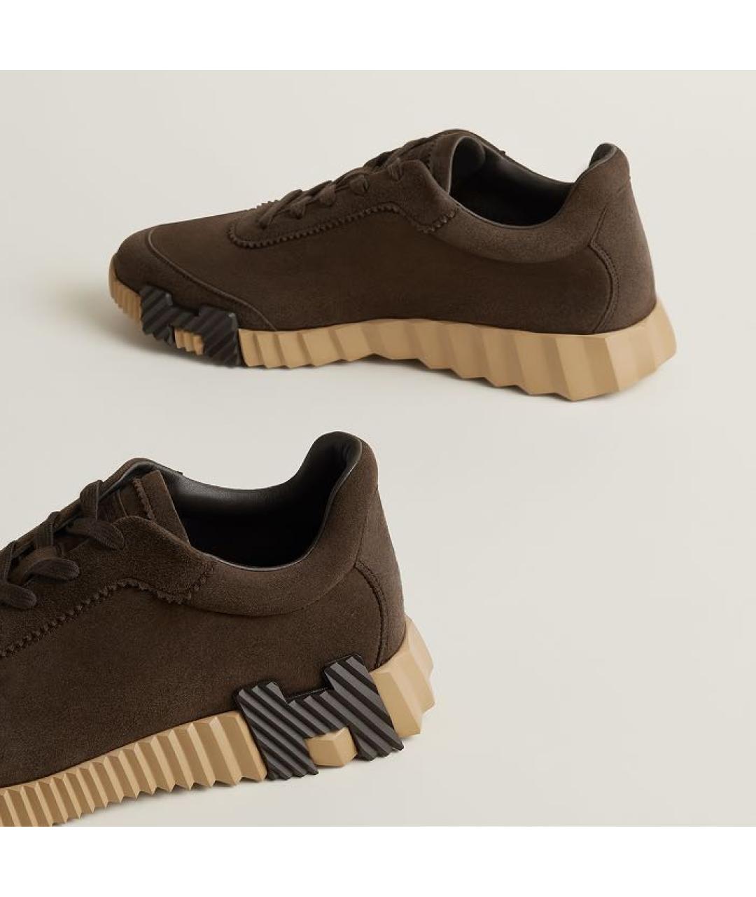 HERMES Коричневые замшевые низкие кроссовки / кеды, фото 5