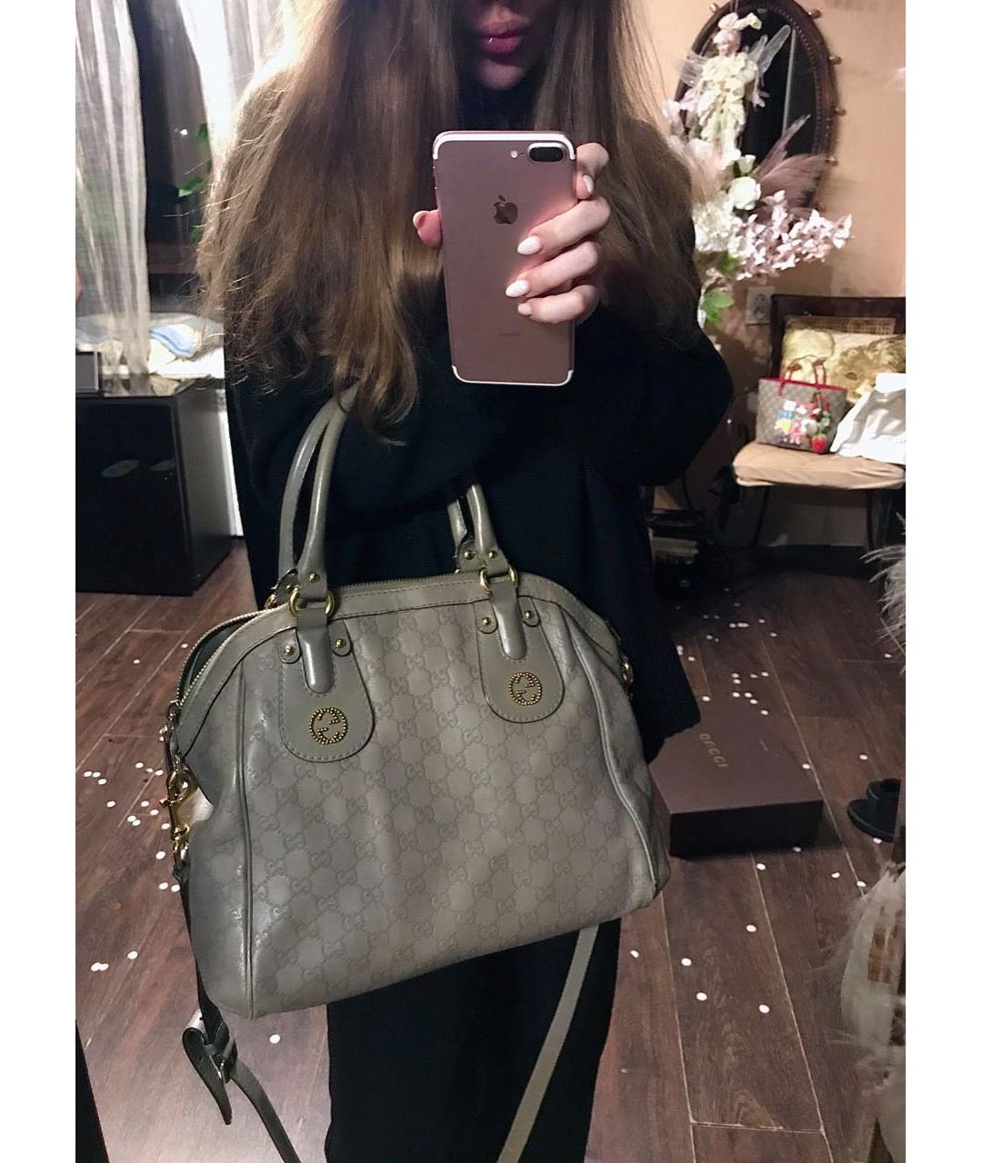 GUCCI Антрацитовая кожаная сумка с короткими ручками, фото 6