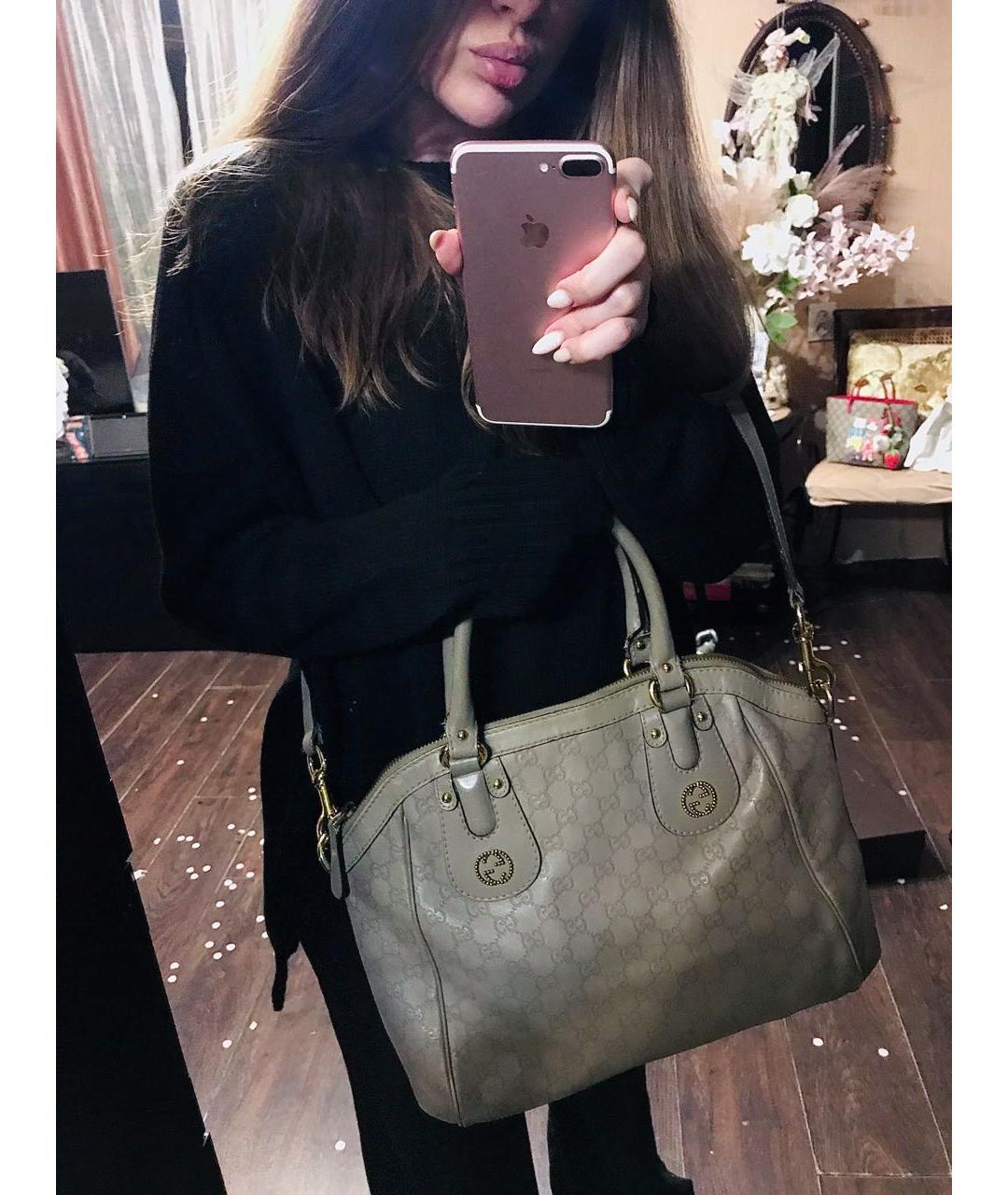 GUCCI Антрацитовая кожаная сумка с короткими ручками, фото 5