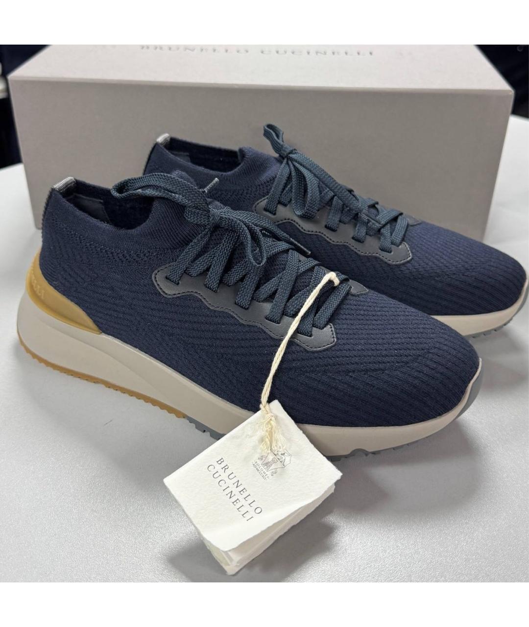 BRUNELLO CUCINELLI Темно-синие текстильные низкие кроссовки / кеды, фото 4
