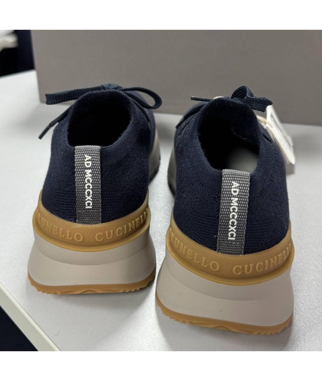 BRUNELLO CUCINELLI Темно-синие текстильные низкие кроссовки / кеды, фото 2