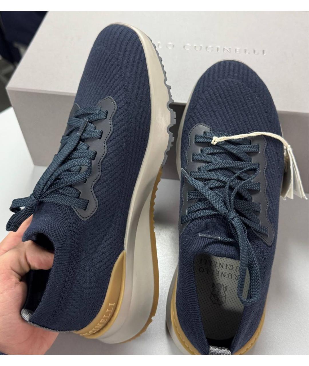 BRUNELLO CUCINELLI Темно-синие текстильные низкие кроссовки / кеды, фото 3