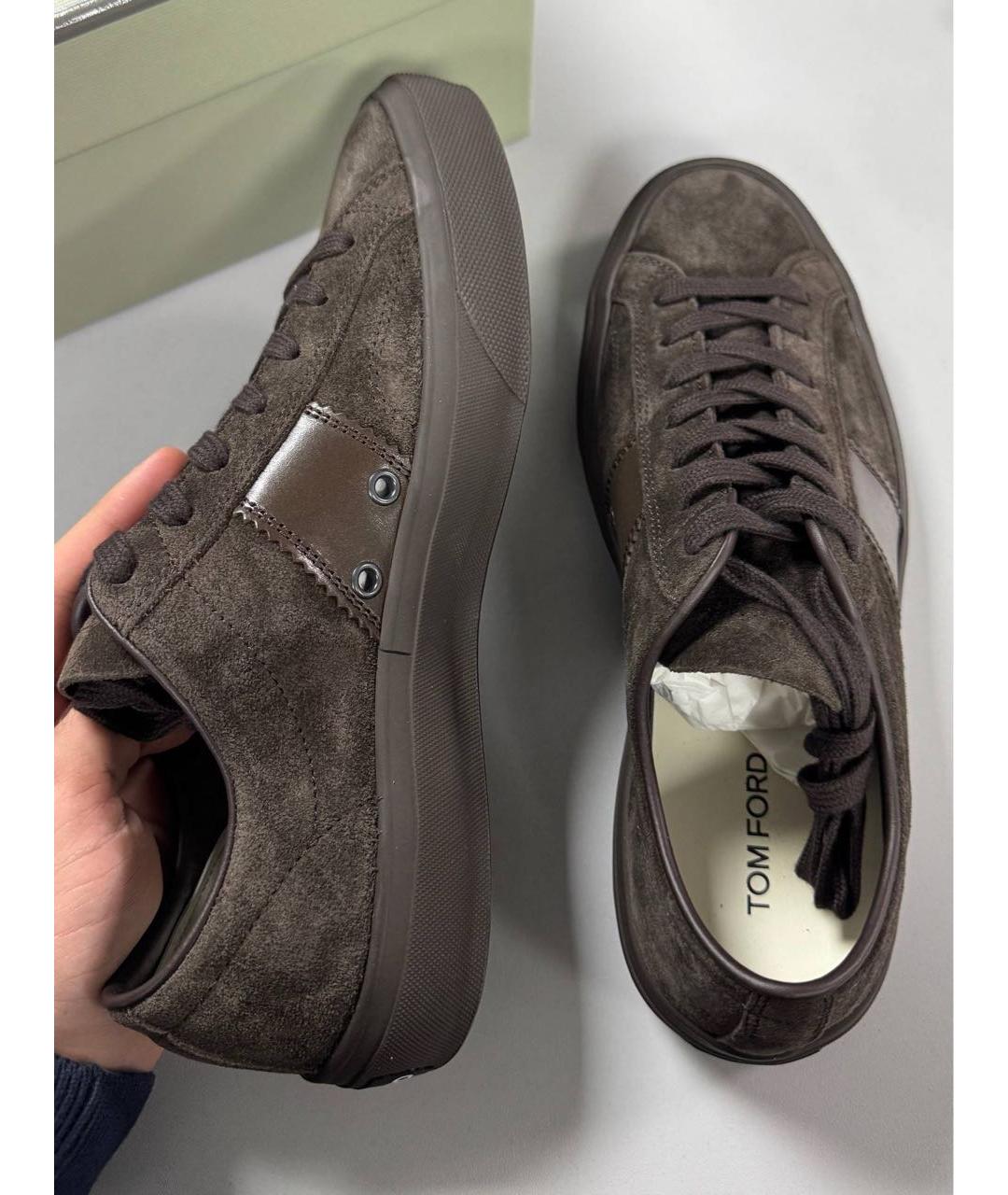 TOM FORD Коричневые замшевые низкие кроссовки / кеды, фото 3