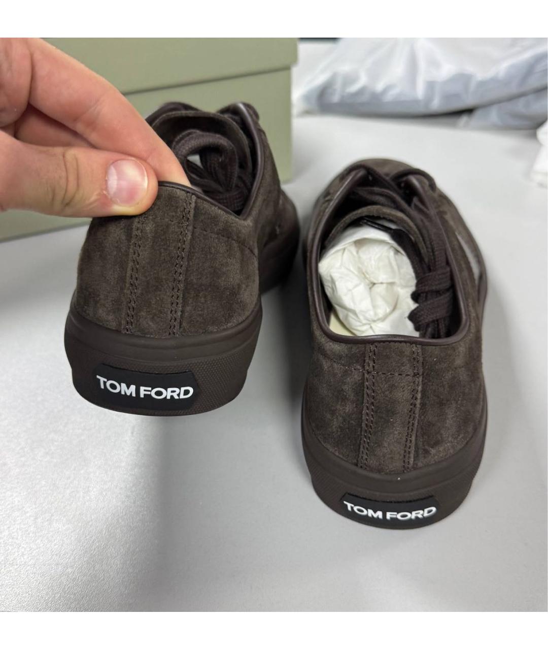 TOM FORD Коричневые замшевые низкие кроссовки / кеды, фото 4