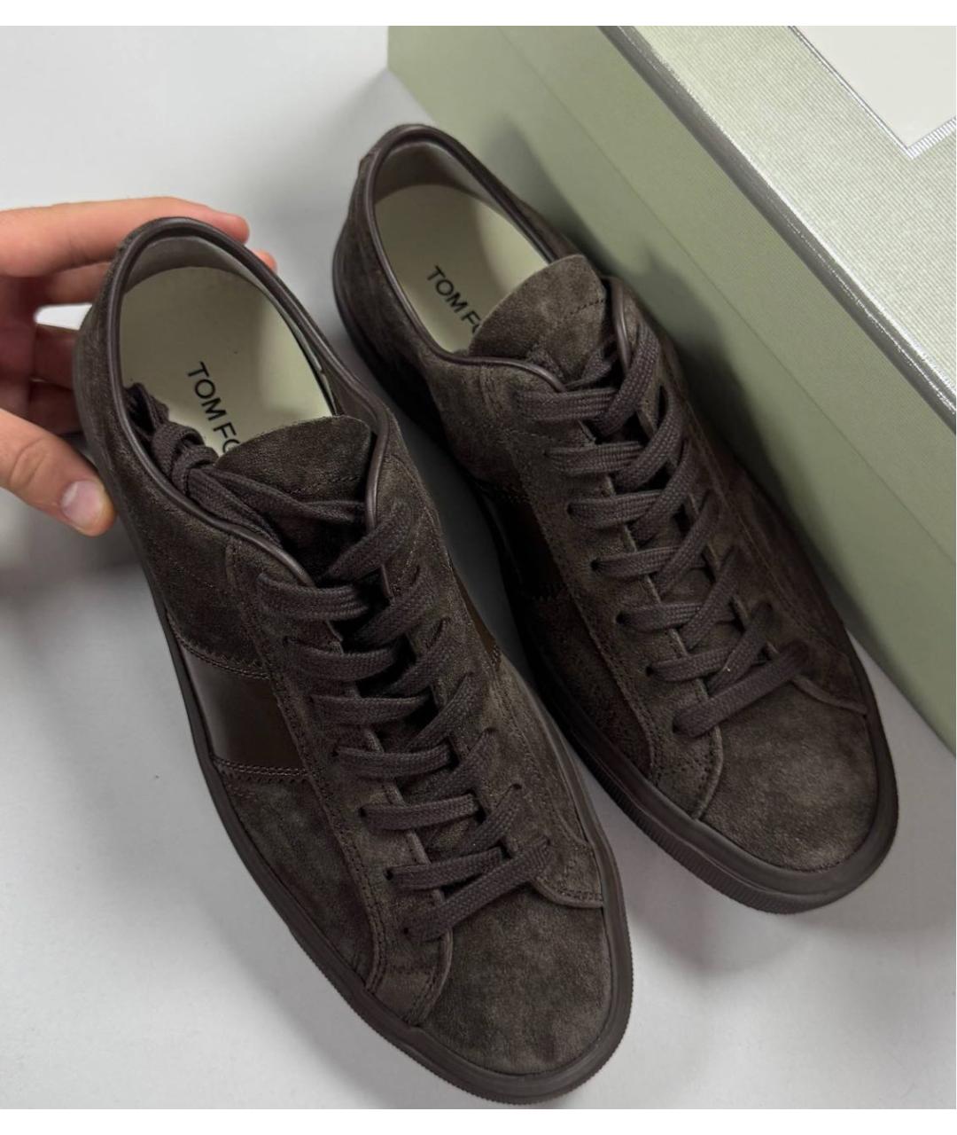 TOM FORD Коричневые замшевые низкие кроссовки / кеды, фото 2