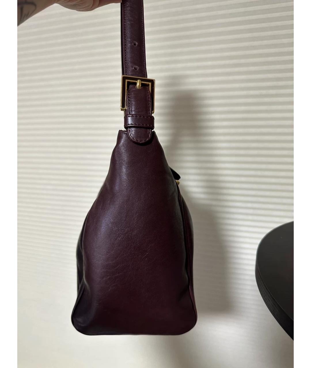FENDI Бордовая кожаная сумка с короткими ручками, фото 5
