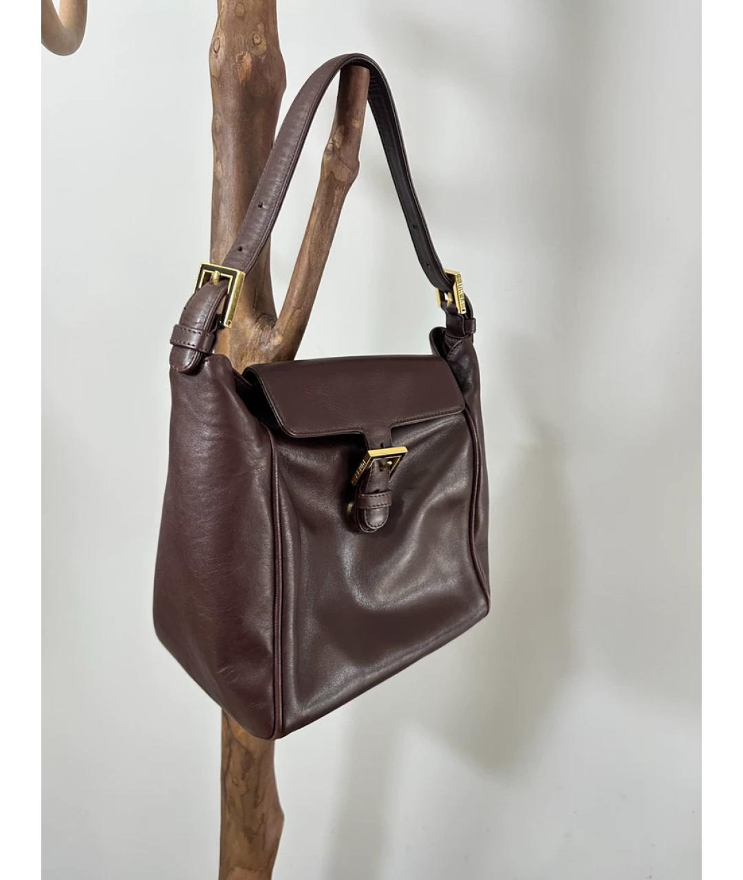 FENDI Бордовая кожаная сумка с короткими ручками, фото 10