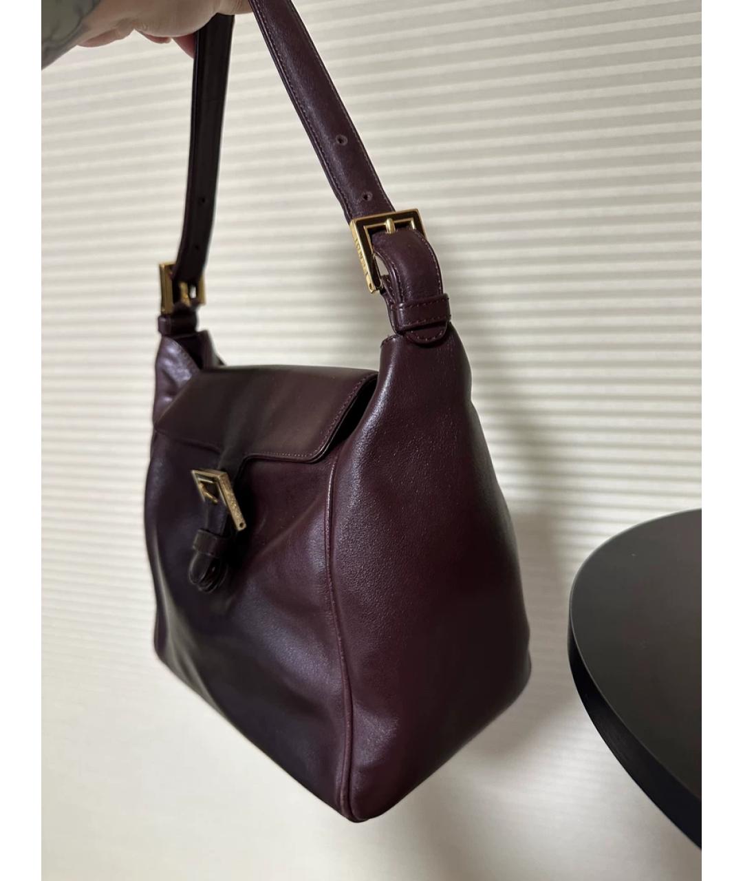 FENDI Бордовая кожаная сумка с короткими ручками, фото 3