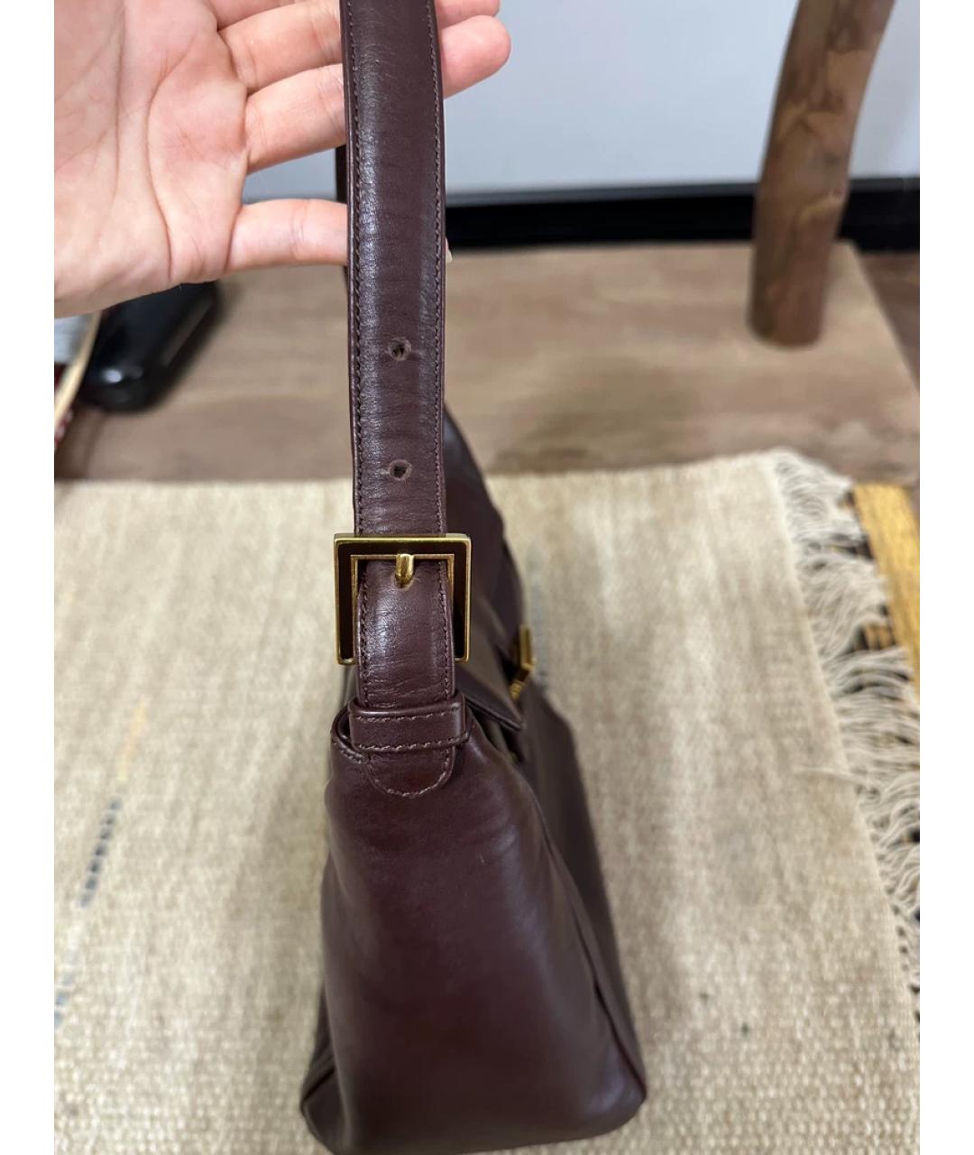 FENDI Бордовая кожаная сумка с короткими ручками, фото 7