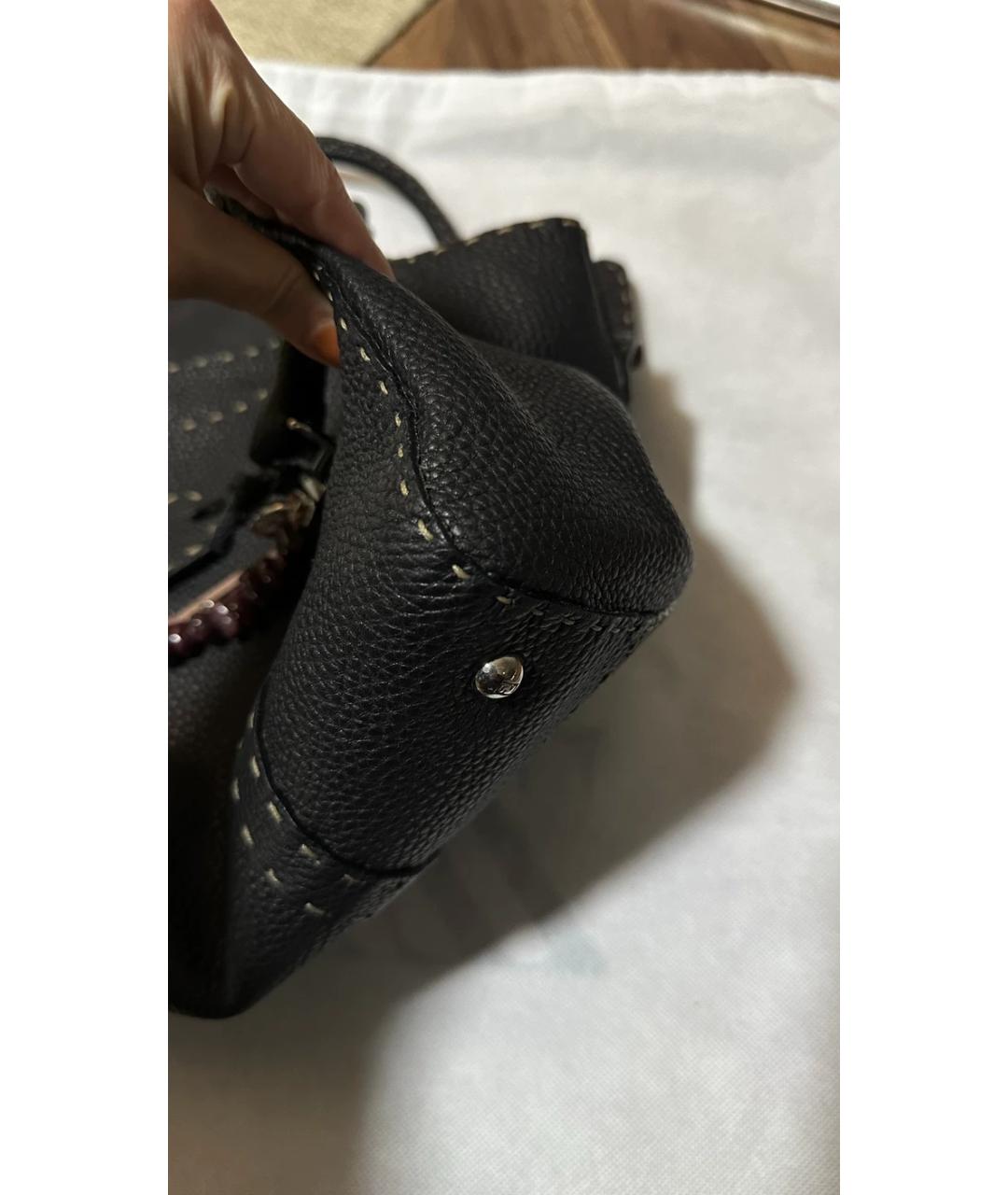 FENDI Черная кожаная сумка с короткими ручками, фото 8