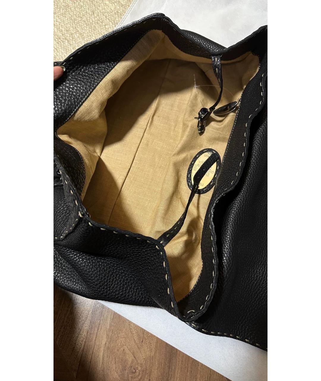 FENDI Черная кожаная сумка с короткими ручками, фото 7