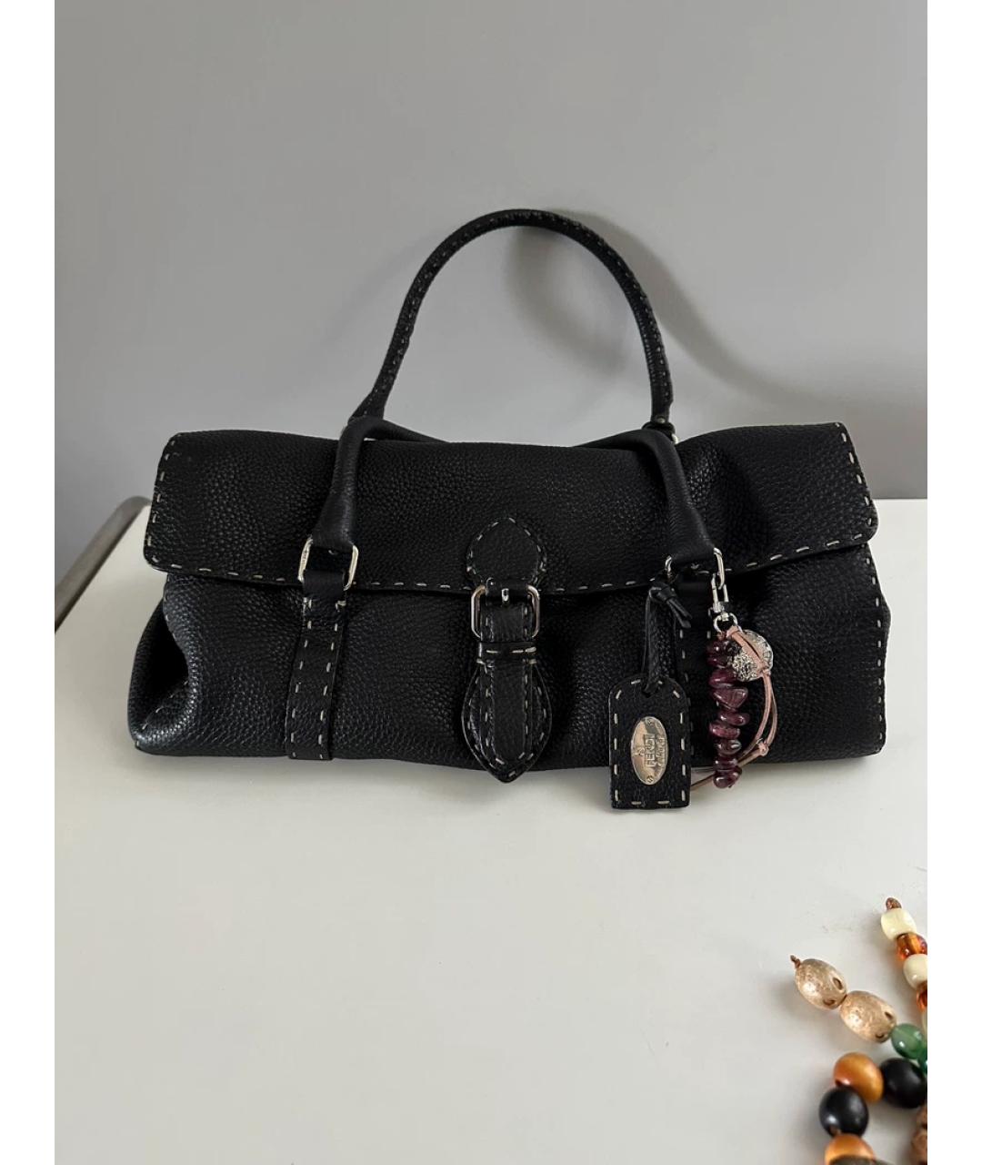 FENDI Черная кожаная сумка с короткими ручками, фото 2
