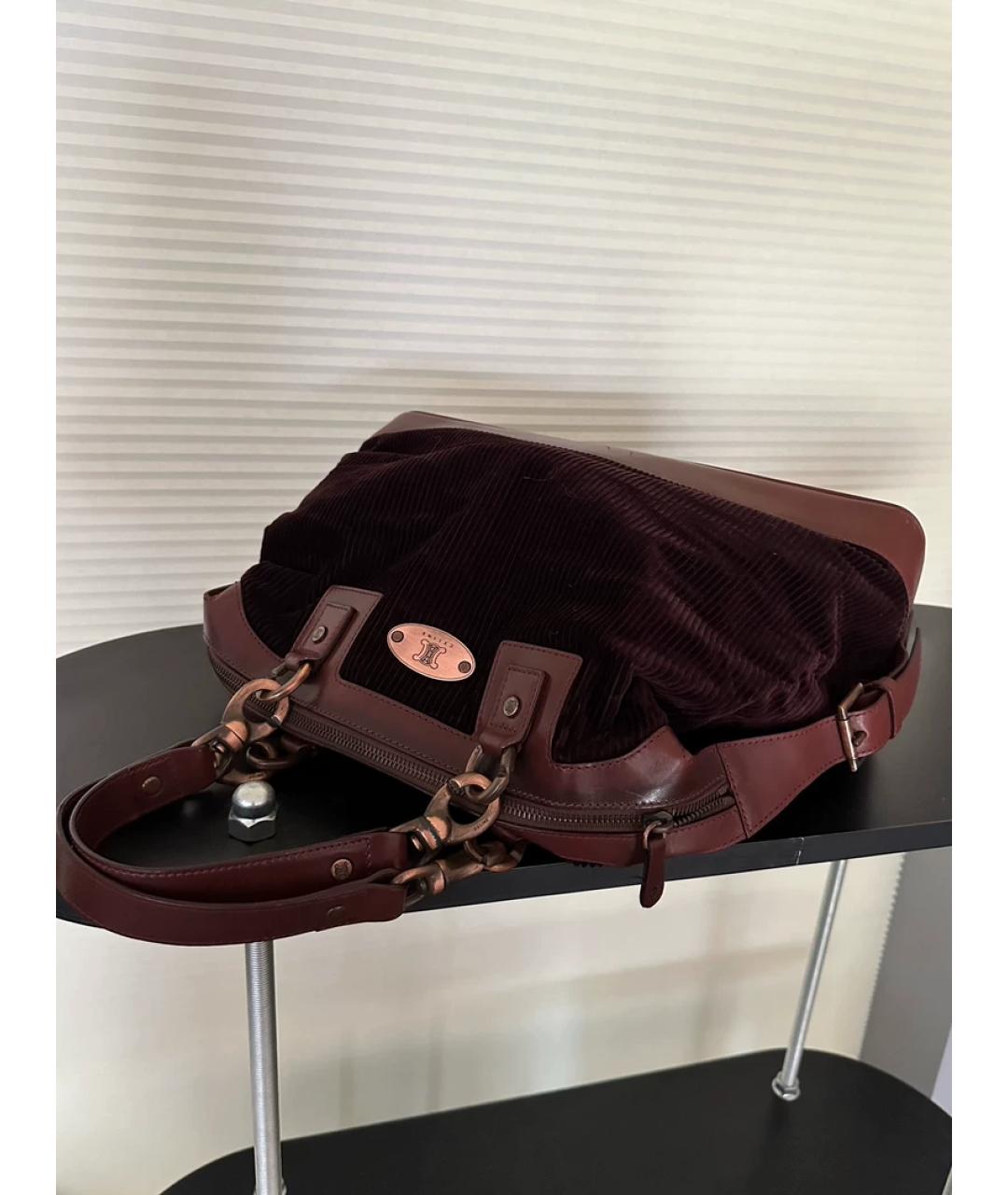 CELINE Бордовая кожаная сумка с короткими ручками, фото 9