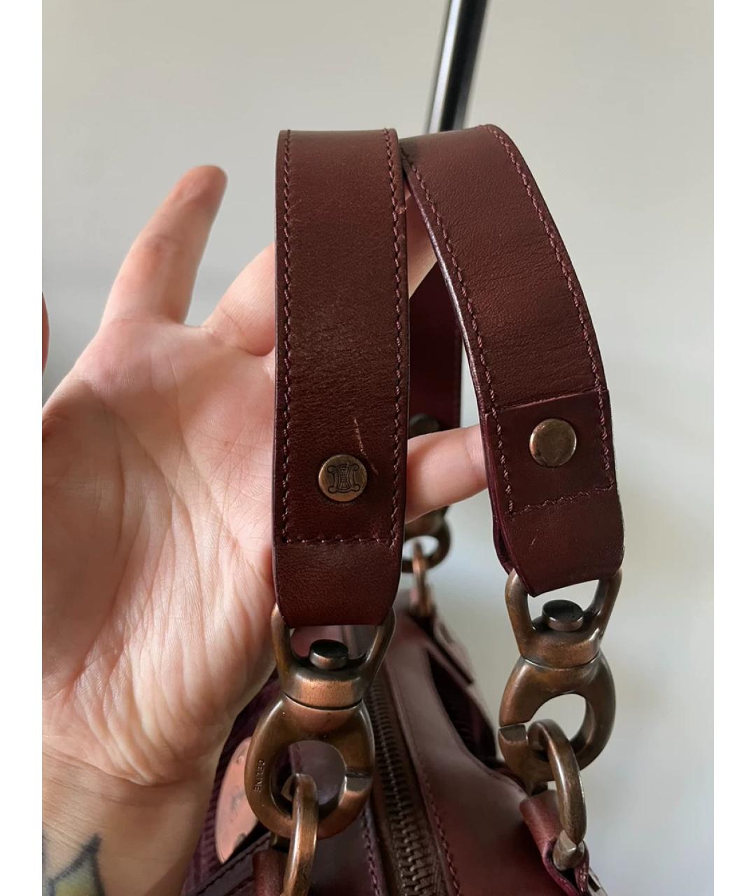 CELINE Бордовая кожаная сумка с короткими ручками, фото 7